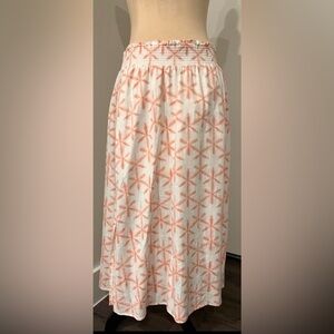 LOFT White Coral Printed A-line Midi Skirt Linen Blend